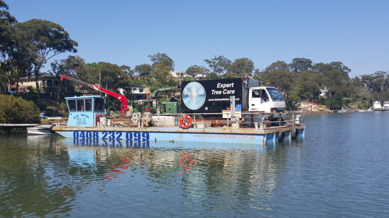 Tree removal via a barge in Connells Point